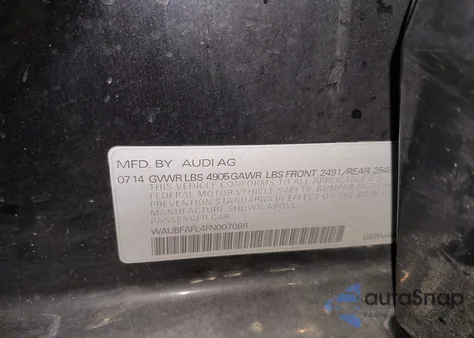 2015 Audi A4 2.0T Premium из США, поврежденный, VIN WAUBFAFL4FN007086